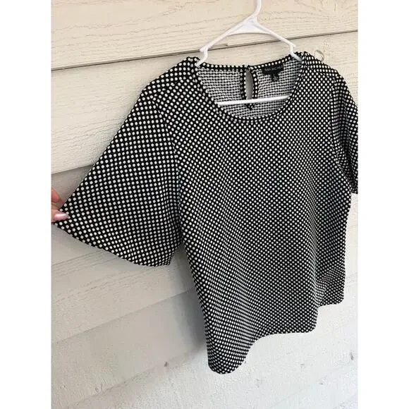 Sara Michele Black White Polka Dot Blouse Size Large Short Sleeve Top - Picture 4 of 7